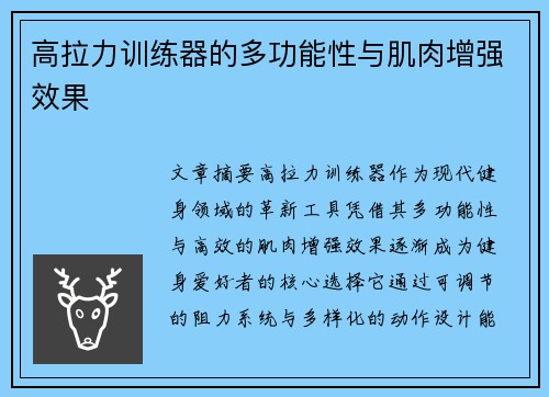 高拉力训练器的多功能性与肌肉增强效果